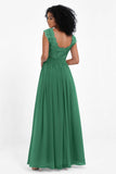 Cap Sleeves Chiffon Bridesmaid Dress with Lace Long Formal Evening Prom Dresses Gowns