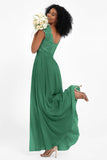 Cap Sleeves Chiffon Bridesmaid Dress with Lace Long Formal Evening Prom Dresses Gowns