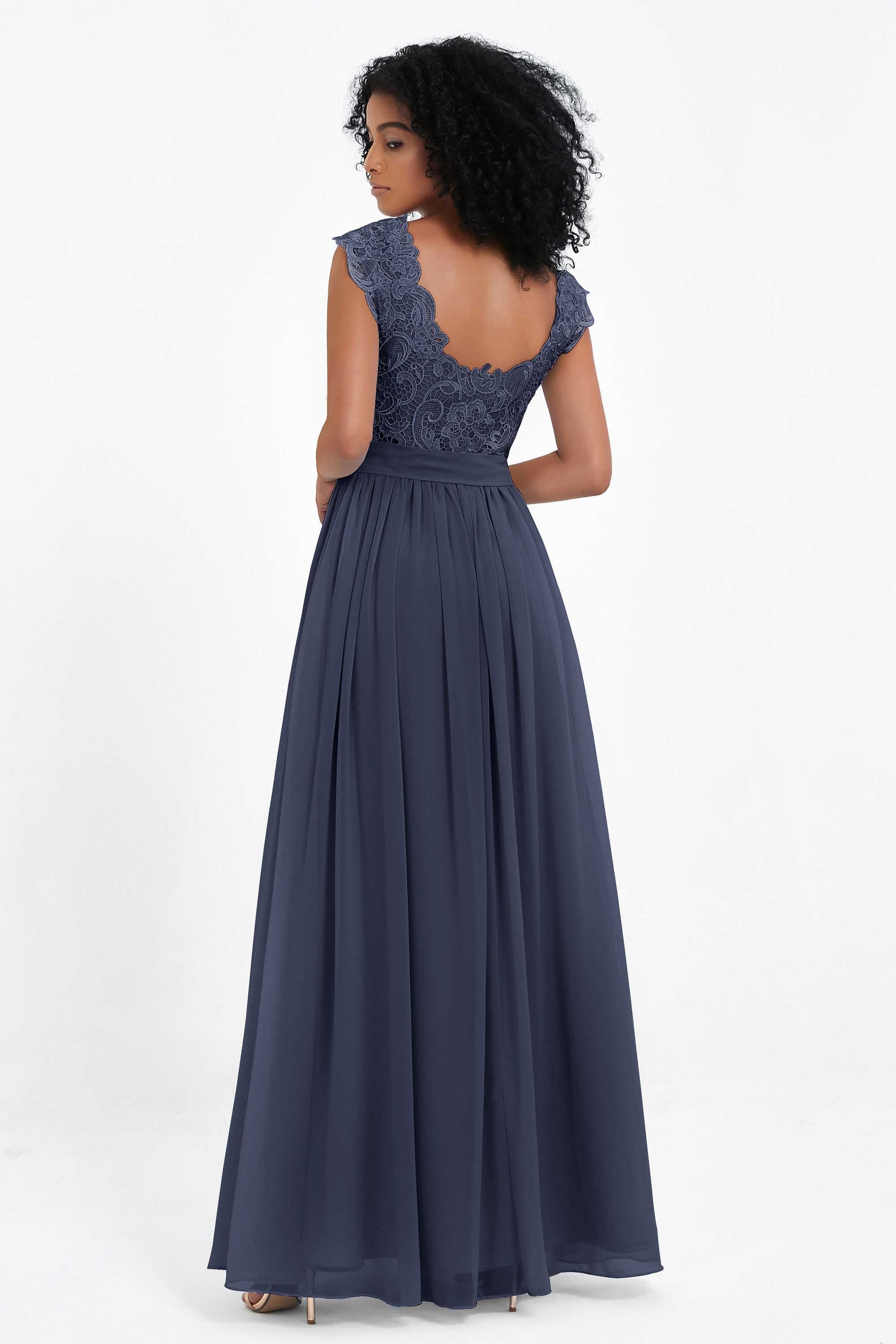 Cap Sleeves Chiffon Bridesmaid Dress with Lace Long Formal Evening Prom Dresses Gowns