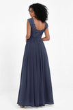 Cap Sleeves Chiffon Bridesmaid Dress with Lace Long Formal Evening Prom Dresses Gowns