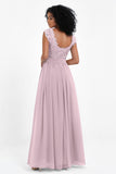 Cap Sleeves Chiffon Bridesmaid Dress with Lace Long Formal Evening Prom Dresses Gowns