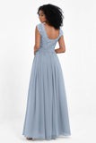Cap Sleeves Chiffon Bridesmaid Dress with Lace Long Formal Evening Prom Dresses Gowns