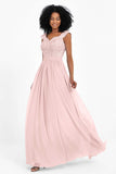 Cap Sleeves Chiffon Bridesmaid Dress with Lace Long Formal Evening Prom Dresses Gowns