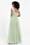 Cap Sleeves Chiffon Bridesmaid Dress with Lace Long Formal Evening Prom Dresses Gowns