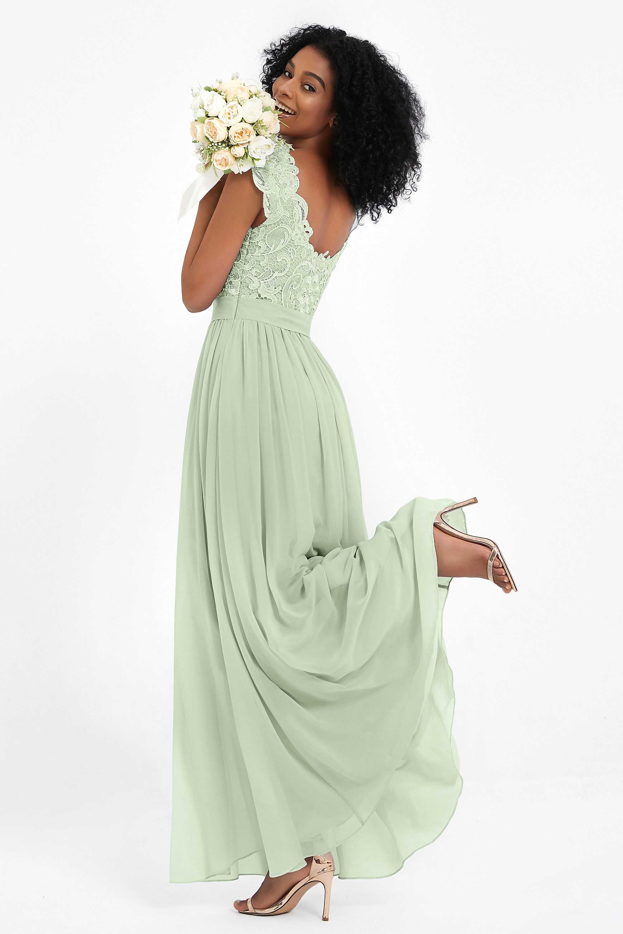 Cap Sleeves Chiffon Bridesmaid Dress with Lace Long Formal Evening Prom Dresses Gowns