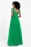 Cap Sleeves Chiffon Bridesmaid Dress with Lace Long Formal Evening Prom Dresses Gowns