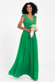 Cap Sleeves Chiffon Bridesmaid Dress with Lace Long Formal Evening Prom Dresses Gowns