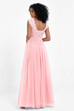 Cap Sleeves Chiffon Bridesmaid Dress with Lace Long Formal Evening Prom Dresses Gowns