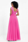 Cap Sleeves Chiffon Bridesmaid Dress with Lace Long Formal Evening Prom Dresses Gowns