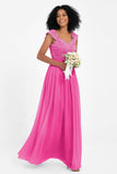 Cap Sleeves Chiffon Bridesmaid Dress with Lace Long Formal Evening Prom Dresses Gowns