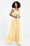 Cap Sleeves Chiffon Bridesmaid Dress with Lace Long Formal Evening Prom Dresses Gowns
