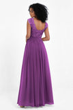 Cap Sleeves Chiffon Bridesmaid Dress with Lace Long Formal Evening Prom Dresses Gowns