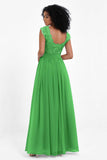 Cap Sleeves Chiffon Bridesmaid Dress with Lace Long Formal Evening Prom Dresses Gowns