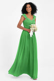 Cap Sleeves Chiffon Bridesmaid Dress with Lace Long Formal Evening Prom Dresses Gowns