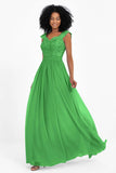 Cap Sleeves Chiffon Bridesmaid Dress with Lace Long Formal Evening Prom Dresses Gowns