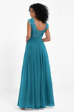 Cap Sleeves Chiffon Bridesmaid Dress with Lace Long Formal Evening Prom Dresses Gowns