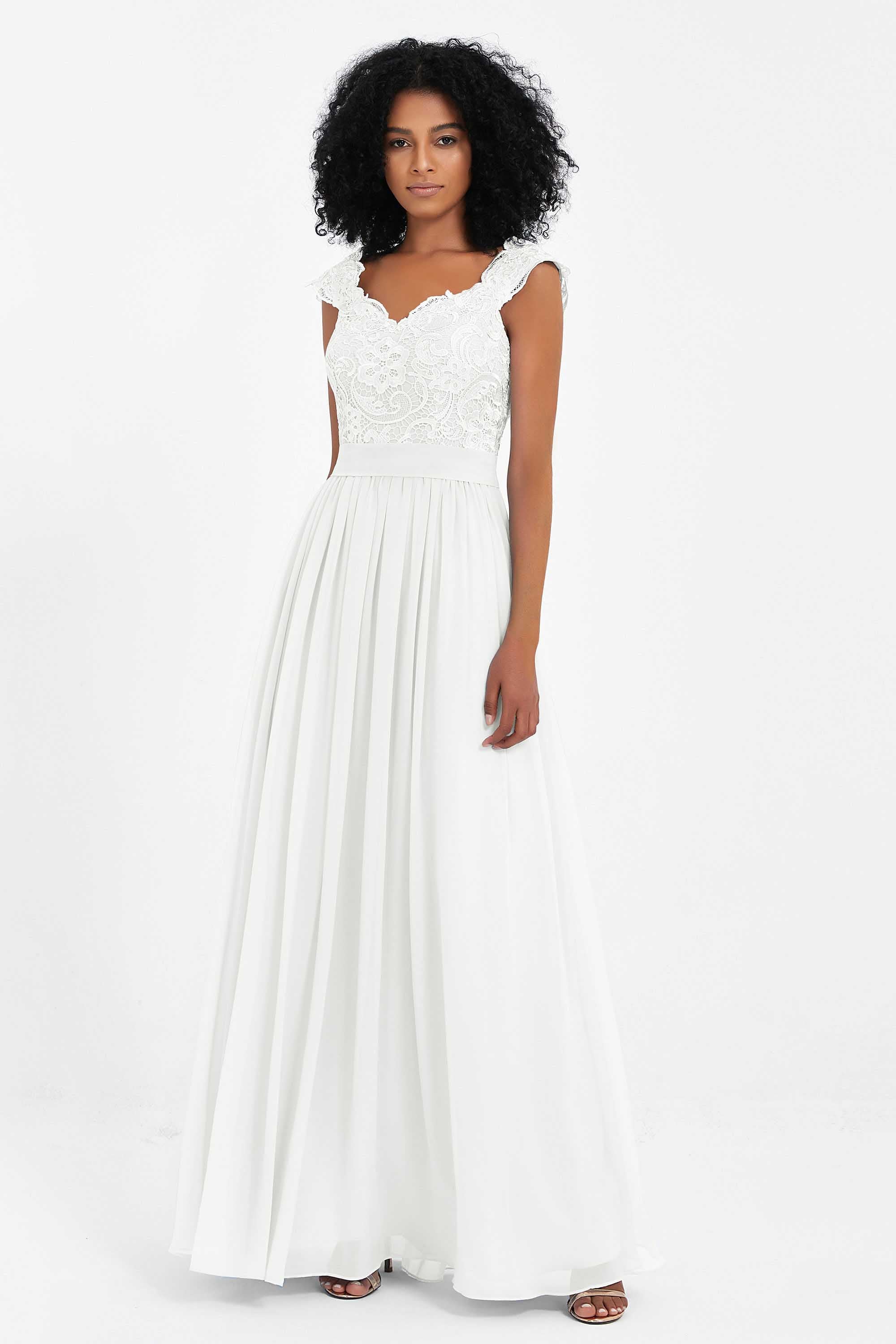 Cap Sleeves Chiffon Bridesmaid Dress with Lace Long Formal Evening Prom Dresses Gowns