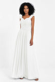 Cap Sleeves Chiffon Bridesmaid Dress with Lace Long Formal Evening Prom Dresses Gowns