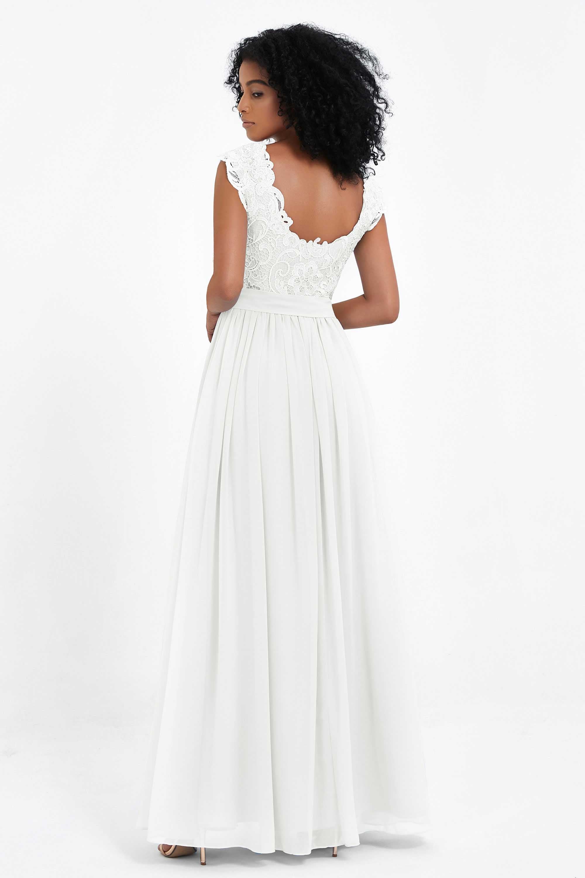 Cap Sleeves Chiffon Bridesmaid Dress with Lace Long Formal Evening Prom Dresses Gowns