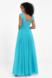Cap Sleeves Chiffon Bridesmaid Dress with Lace Long Formal Evening Prom Dresses Gowns