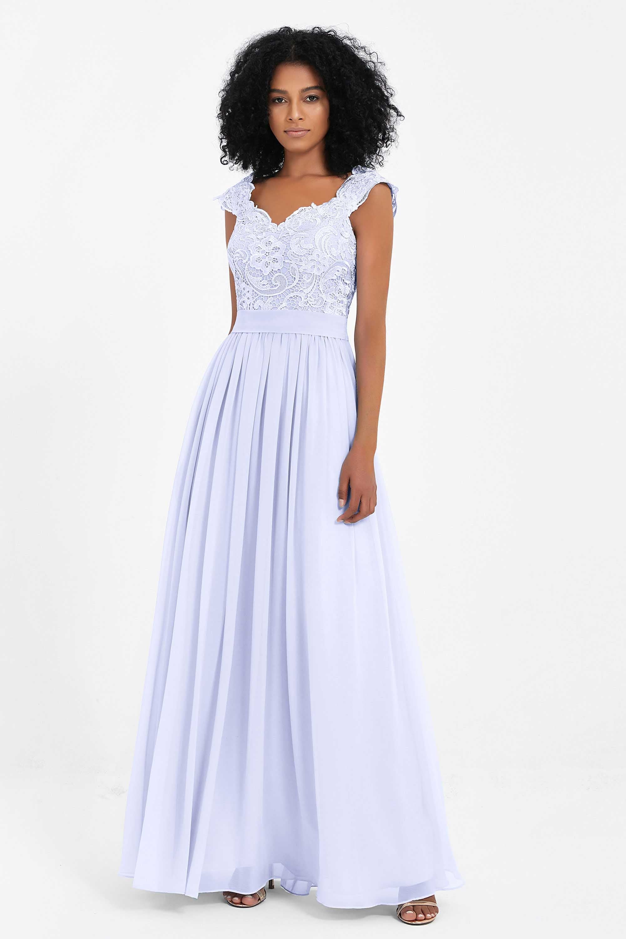 Cap Sleeves Chiffon Bridesmaid Dress with Lace Long Formal Evening Prom Dresses Gowns