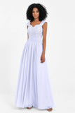 Cap Sleeves Chiffon Bridesmaid Dress with Lace Long Formal Evening Prom Dresses Gowns