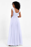 Cap Sleeves Chiffon Bridesmaid Dress with Lace Long Formal Evening Prom Dresses Gowns