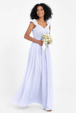 Cap Sleeves Chiffon Bridesmaid Dress with Lace Long Formal Evening Prom Dresses Gowns
