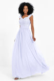 Cap Sleeves Chiffon Bridesmaid Dress with Lace Long Formal Evening Prom Dresses Gowns
