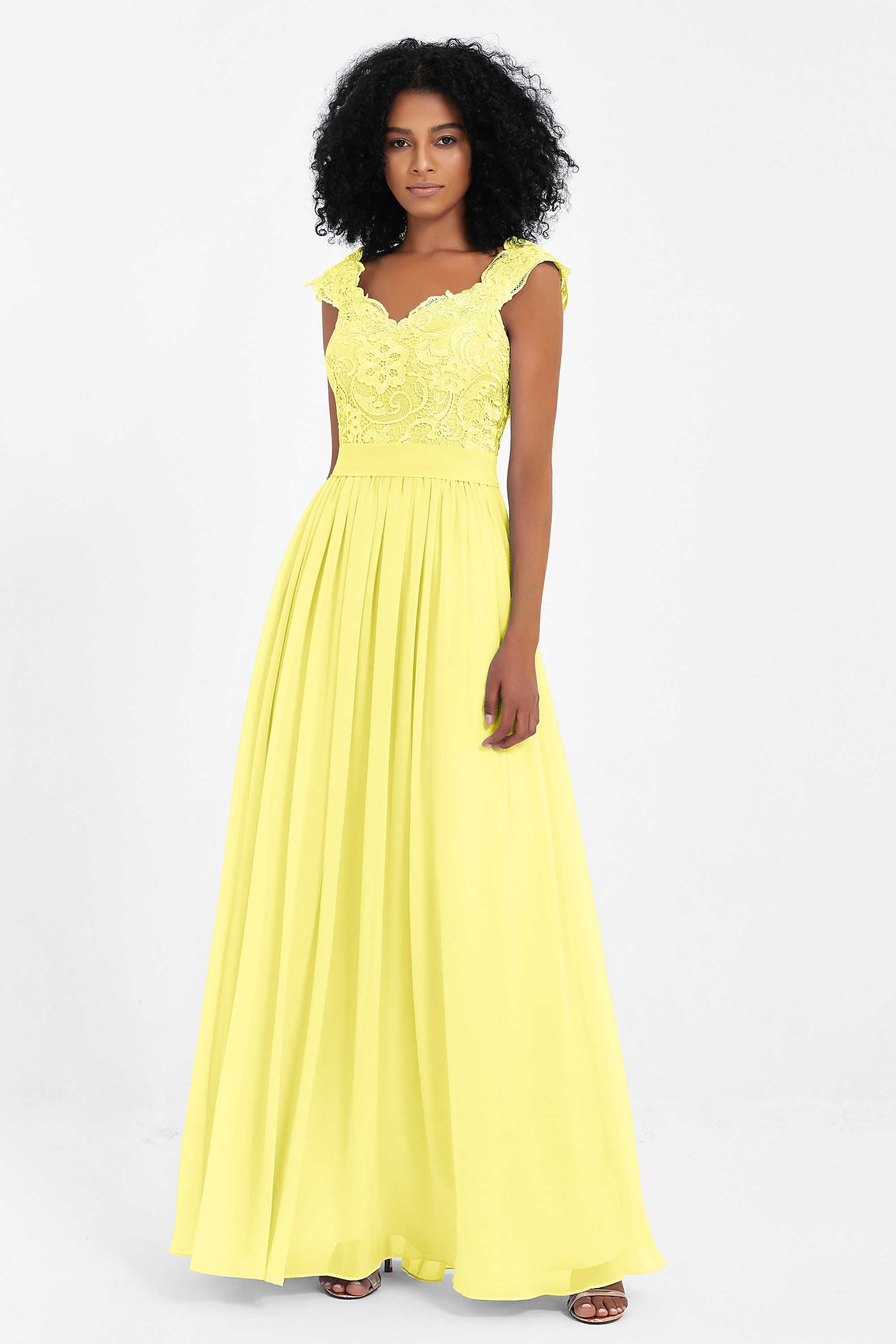 Cap Sleeves Chiffon Bridesmaid Dress with Lace Long Formal Evening Prom Dresses Gowns