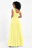 Cap Sleeves Chiffon Bridesmaid Dress with Lace Long Formal Evening Prom Dresses Gowns