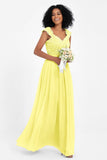 Cap Sleeves Chiffon Bridesmaid Dress with Lace Long Formal Evening Prom Dresses Gowns