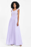 Cap Sleeves Chiffon Bridesmaid Dress with Lace Long Formal Evening Prom Dresses Gowns
