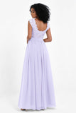 Cap Sleeves Chiffon Bridesmaid Dress with Lace Long Formal Evening Prom Dresses Gowns