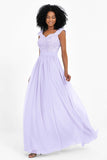 Cap Sleeves Chiffon Bridesmaid Dress with Lace Long Formal Evening Prom Dresses Gowns