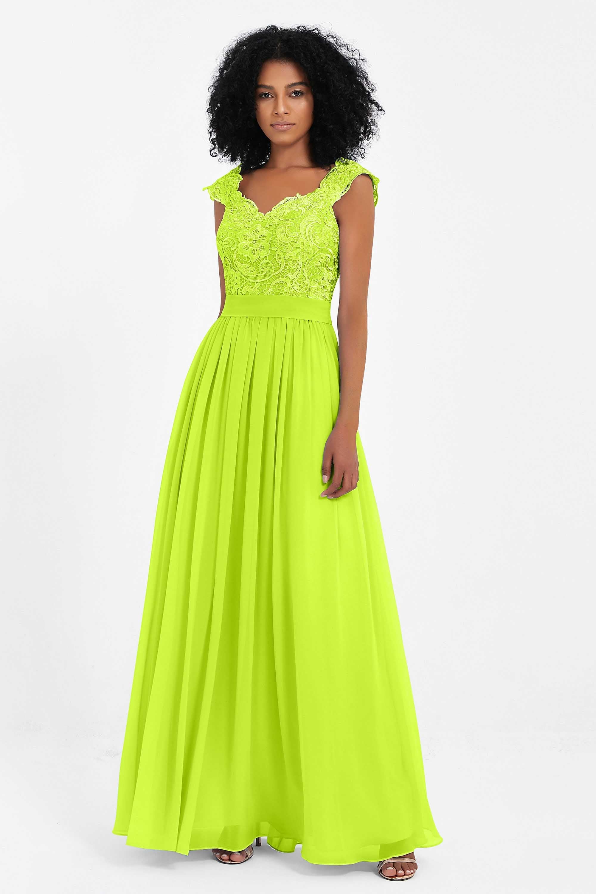 Cap Sleeves Chiffon Bridesmaid Dress with Lace Long Formal Evening Prom Dresses Gowns
