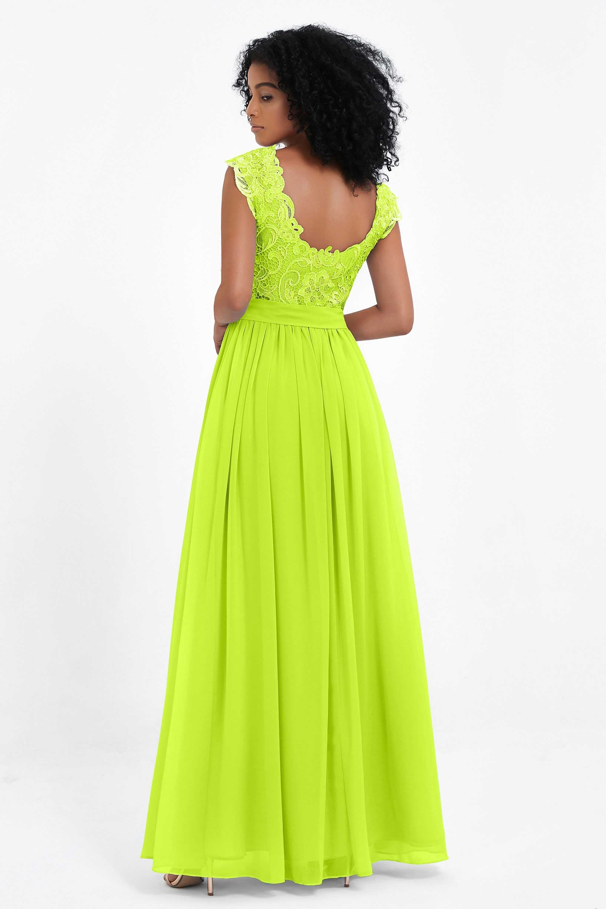 Cap Sleeves Chiffon Bridesmaid Dress with Lace Long Formal Evening Prom Dresses Gowns