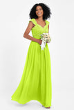 Cap Sleeves Chiffon Bridesmaid Dress with Lace Long Formal Evening Prom Dresses Gowns