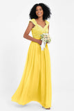 Cap Sleeves Chiffon Bridesmaid Dress with Lace Long Formal Evening Prom Dresses Gowns