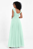 Cap Sleeves Chiffon Bridesmaid Dress with Lace Long Formal Evening Prom Dresses Gowns