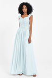 Cap Sleeves Chiffon Bridesmaid Dress with Lace Long Formal Evening Prom Dresses Gowns