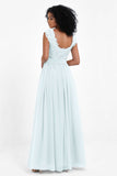Cap Sleeves Chiffon Bridesmaid Dress with Lace Long Formal Evening Prom Dresses Gowns
