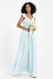 Cap Sleeves Chiffon Bridesmaid Dress with Lace Long Formal Evening Prom Dresses Gowns
