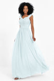 Cap Sleeves Chiffon Bridesmaid Dress with Lace Long Formal Evening Prom Dresses Gowns