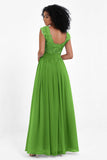 Cap Sleeves Chiffon Bridesmaid Dress with Lace Long Formal Evening Prom Dresses Gowns