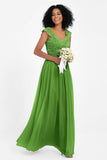 Cap Sleeves Chiffon Bridesmaid Dress with Lace Long Formal Evening Prom Dresses Gowns