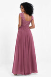 Cap Sleeves Chiffon Bridesmaid Dress with Lace Long Formal Evening Prom Dresses Gowns