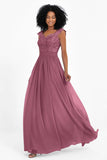 Cap Sleeves Chiffon Bridesmaid Dress with Lace Long Formal Evening Prom Dresses Gowns
