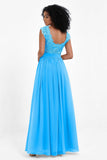 Cap Sleeves Chiffon Bridesmaid Dress with Lace Long Formal Evening Prom Dresses Gowns