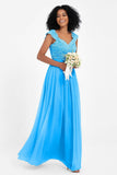 Cap Sleeves Chiffon Bridesmaid Dress with Lace Long Formal Evening Prom Dresses Gowns